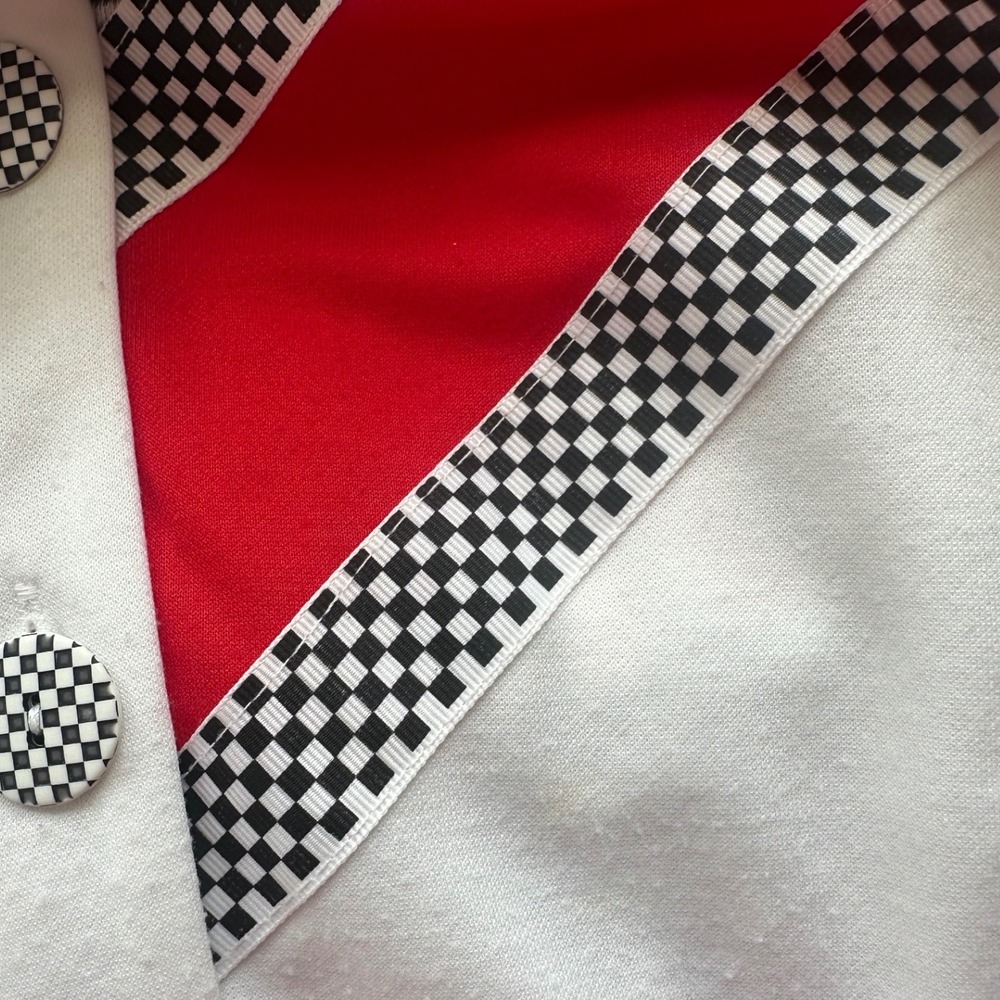 My Kinda Petite Vintage‎ Phoenix Button Up Top White Red Black Checkered Medium - Picture 3 of 4